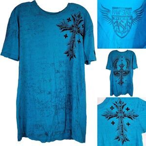 Raw State T- Shirt Premium Men's Large Blue Graphic Print Crew Neck Short Sleeve